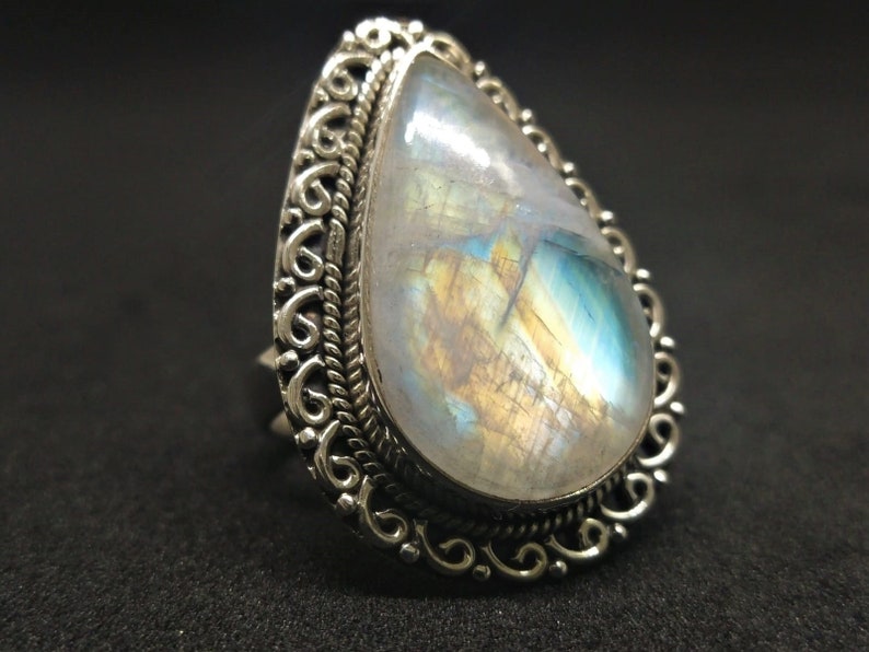 Rainbow Moonstone RingNatural MoonstoneSterling Silver Ring 925
