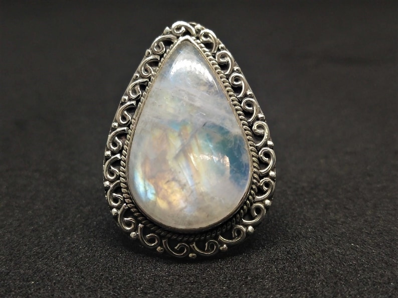 Rainbow Moonstone RingNatural MoonstoneSterling Silver Ring 925