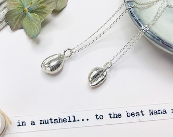 Sterling Silver Cowrie Shell Necklace, Silver Charm Necklace by Silver Nutshell