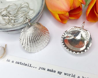 Hallmarked Sterling Silver  Cockle Shell Necklace, Silver Shell Necklace by Silver Nutshell
