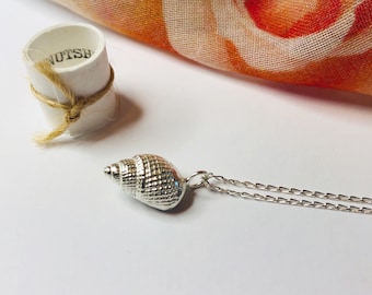 Sterling Silver Shell Necklace, Silver Winkle Shell Charm Necklace by Silver Nutshell