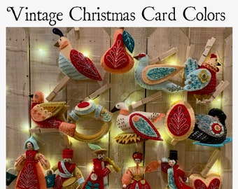 READY to SHIP!! 12 Days of Christmas Ornaments Finished Handmade Felt and Beaded Vintage Christmas Colors set Style 007
