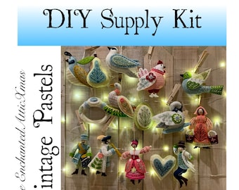 Twelve Days of Christmas Ornament Series Supply Kit for MmmCrafts DYI Vintage Pastel Colors - SUPPLIES ONLY - Does Not come with Pattern