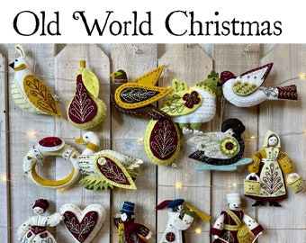 READY to SHIP! 12 Days of Christmas Ornaments  Old World Colors SET Finished Handmade Felt and Beaded