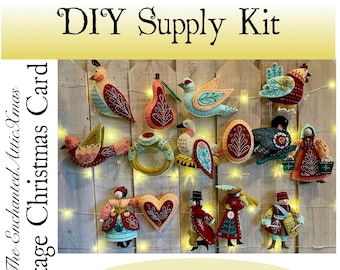 Twelve Days of Christmas Ornament Series Supply Kit for MmmCrafts DYI Vintage Christmas Card Colors - SUPPLIES ONLY - No Pattern