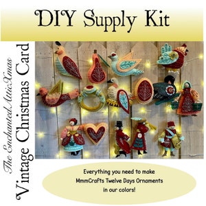 Twelve Days of Christmas Ornament Series Supply Kit for MmmCrafts DYI Vintage Christmas Card Colors - SUPPLIES ONLY - No Pattern