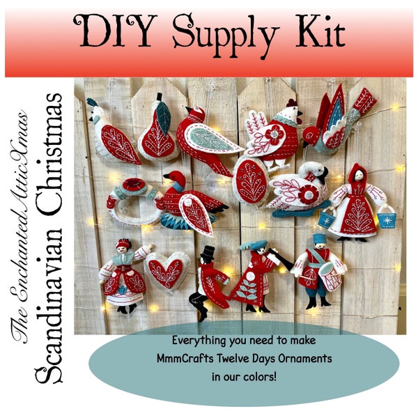 Twelve Days of Christmas Supply Kit for MmmCrafts DYI Scandinavian Colors - SUPPLIES ONLY - Does Not come with Pattern