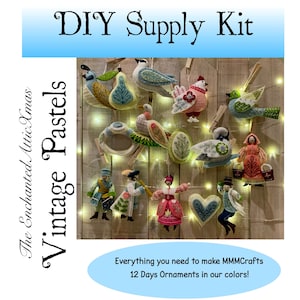 Twelve Days of Christmas Ornament Series Supply Kit for MmmCrafts DYI Vintage Pastel Colors - SUPPLIES ONLY - Does Not come with Pattern