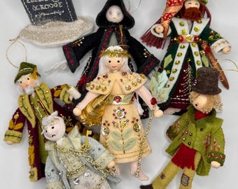 Handmade "A Christmas Carol" Felt Ornaments: Dickens Set with Bob Cratchit, Color #114