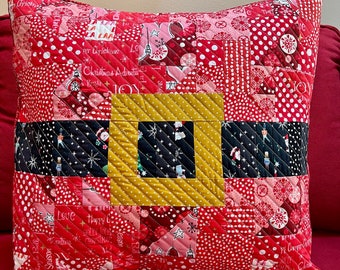 READY to SHIP! Finished Handmade Modern Merry Christmas Santa Belt Pillow 20"x20" Holiday Script Backing