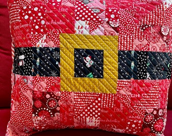 READY to SHIP! Finished Handmade Modern Merry Christmas Santa Belt Pillow 20"x20" Merry Christmas Candy Stripe