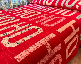 READY to SHIP! Finished Ho Ho Ho Handmade Christmas Quilt Queen size 94" wide x 110" long