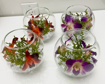 REAL TOUCH denfare, STEMMED Preserved flower Bowls, Preserved Flower Arrangement, Table Center Piece, Anniversary Gift, Console Table Decor