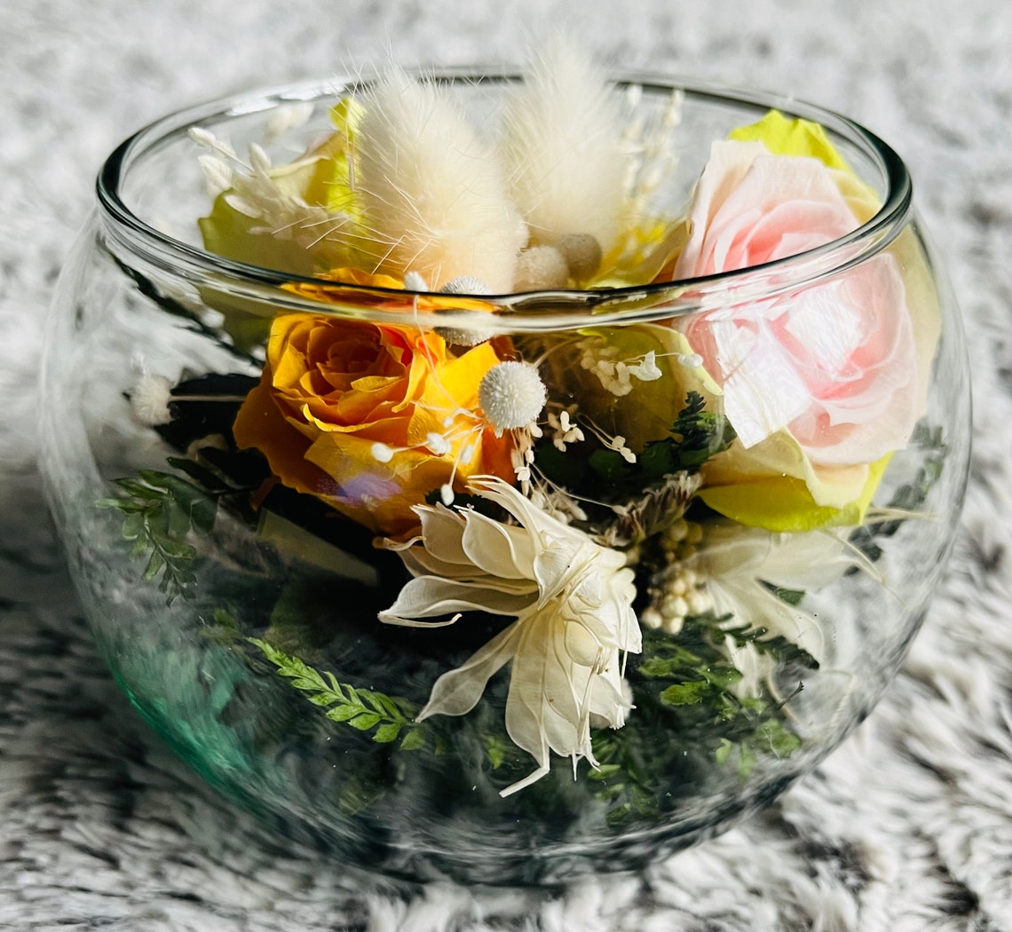 PRESERVED FLOWERS IN Glass Globe Bowl Enchanting Roses & Etsy