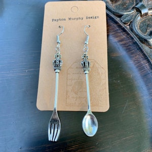 The King's Feast: whimsical fancy fork and spoon earrings / cutlery earrings / chef cook foodie / gift / food and drink earrings