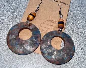 Nyla earrings: hand painted oversized open circle statement boho chic wooden earrings