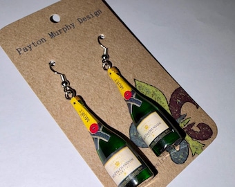 Caviar Dreams earrings: miniature little champagne bottle Kawaii fun & funky foodie earring