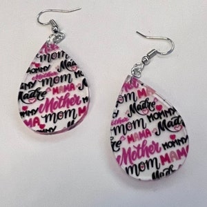 Mom Mama Mommy! earrings: acrylic resin teardrop earrings / Mother&#39;s Day gift for her / teardrop earrings / fun funky unique unusual