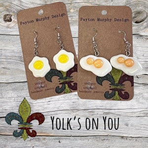 Yolk&#39;s on You earrings: double or single yolk egg earrings / novelty Kawaii food foodie fun funky gift for her