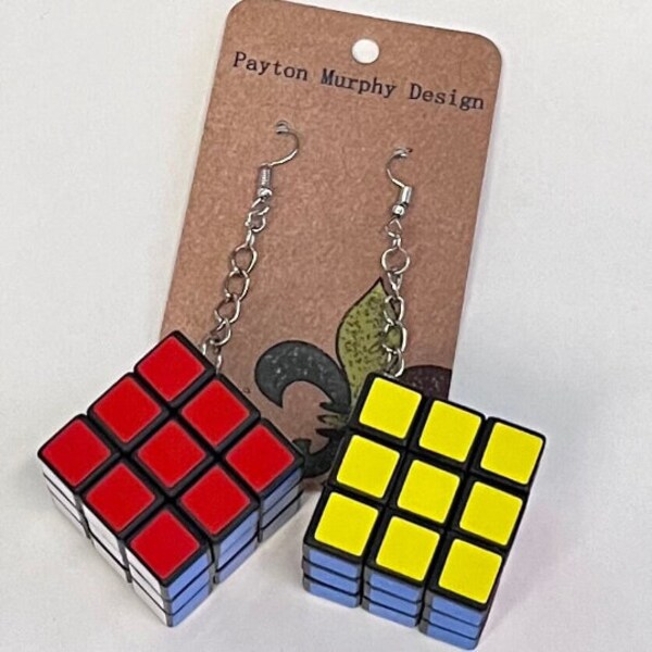 Solve It earrings:  whimsical magic cube earrings / twisty cube / fun and games / unique and unusual / family fun