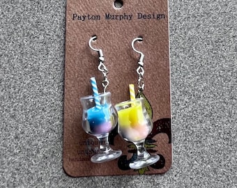 Mix & Match: whimsical two color tropical drink / foodie alcohol fruity drink slushy / novelty chef cook  / food and drink earrings / gift