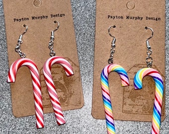 Mix & Match: whimsical little candy cane earrings / novelty candy Kawaii food and drink foodie / gift for her