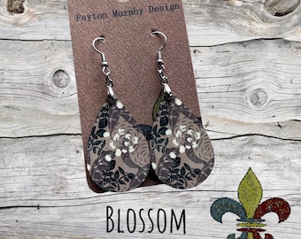 Blossom  earrings: acrylic floral abstract design teardrop earrings