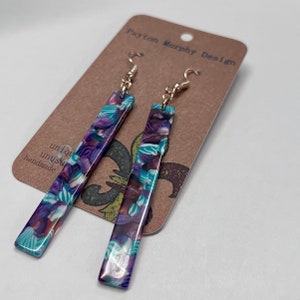 Avatar earrings: turquoise and purple acrylic / resin bar earrings