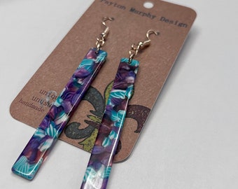 Avatar earrings: turquoise and purple acrylic / resin bar earrings