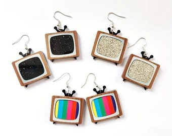 Old School TV set shaped earrings in your choice of styles