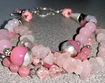 Hope bracelet: bracelet, multi strand bracelet, statement bracelet, pink bracelet, breast cancer awareness