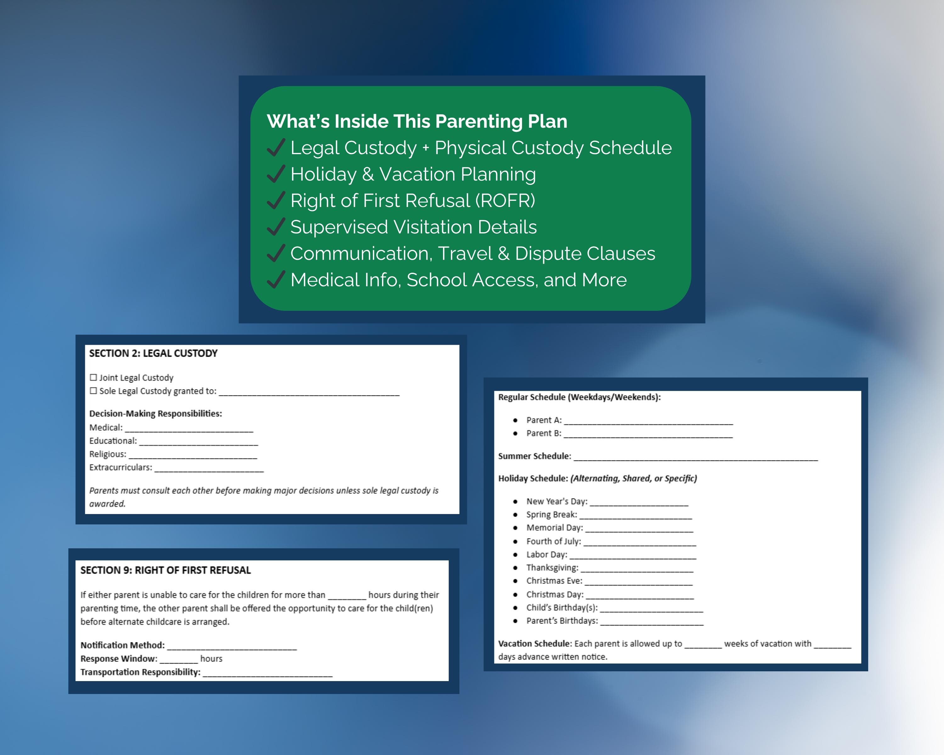 Highconflict Parenting Plan Template Custody Agreement (PDF + Google