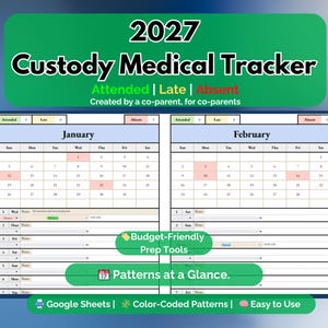 Registro de citas médicas para custodia de menores de 2027: Registro digital codificado por colores para la crianza compartida (descarga digital)