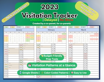 2023 Visitation Tracker | Utilized, Delayed & No Show Log | Color-Coded Google Sheets Custody Calendar | CoParenting Court Tool