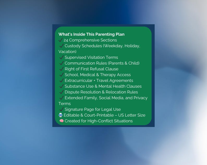 Highconflict Parenting Plan Template Custody Agreement (PDF + Google