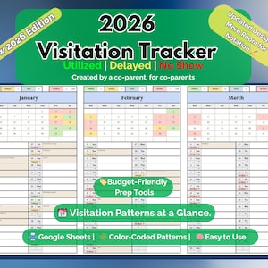 2026 Visitation Tracker | Utilized, Delayed & No Show Log | Color-Coded Google Sheets Custody Calendar | Co-Parenting Court Tool