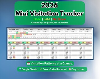 Mini rejestrator odwiedzin w ramach opieki 2026 | Kalendarz współrodzicielstwa [Arkusze Google] [MyColorCase]