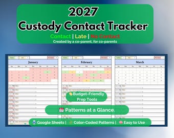 Rejestr kontaktów z opiekunami 2027 | Dziennik komunikacji współrodzicielskiej (telefon, SMS, wideo) [Arkusze Google] [MyColorCase]