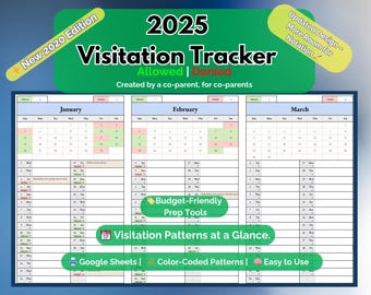 2025 Visitation Tracker | Allowed vs Denied Custody Log | Color-Coded Google Sheets | Co-Parenting Court Document