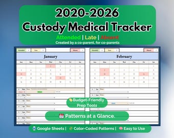 2020-2026 Custody Medical Appointment Tracker | Color-Coded Co-Parenting Log | Wellness, Sick, Emergency, Dental & More | Digital Download
