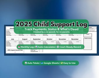 2025 Child Support Zahlung Tracker: Google Sheets Vorlage (Digitaler Download)