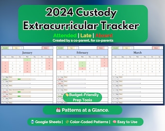 2024 Custody Extracurricular Attendance Tracker | Color-Coded Mini Calendar for Parental Involvement | Co-Parenting Court Prep Tool