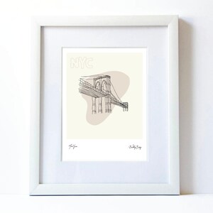 Brooklyn Bridge New York Stampa, illustrazione, Brooklyn New York, Manhattan, NYC Drawing