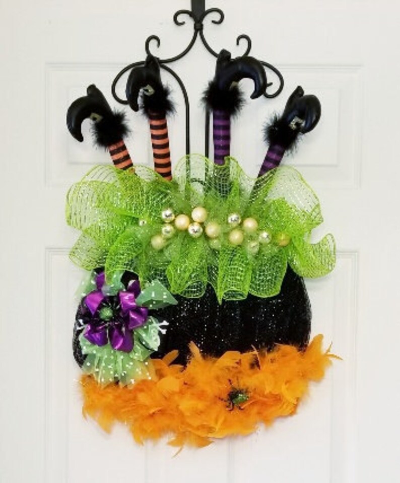 Halloween Witch Feet Wreath Cauldron Wreath Halloween Door Etsy