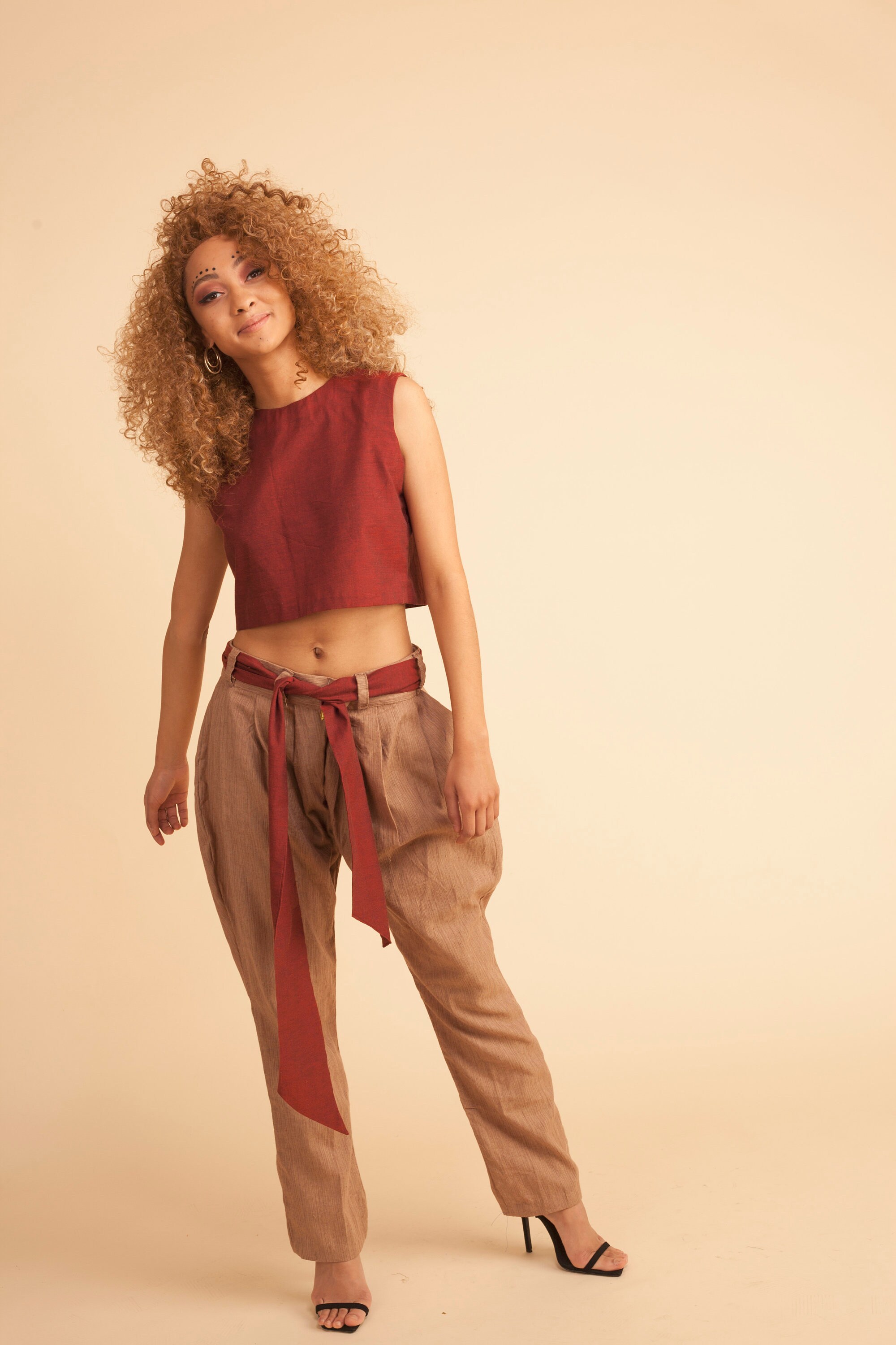 Tapered Leg Pleated Harem Trousers 