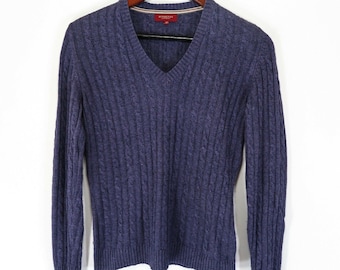Vintage Burberry Womens Jumper Sweater Pullover V neck Cable Knit Viscose/Cashmere Blend/UK10