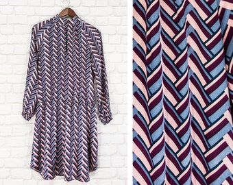 Dea Kudibal Mulberry Silk Vintage Print Dress Long sleeve Scandinavian size XL