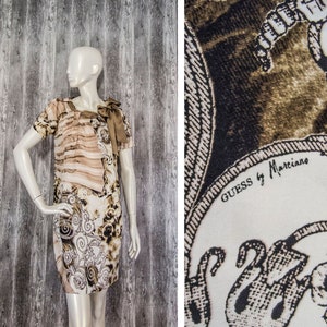 Guess by Marciano Vestido 100% Seda Manga corta Vintage Estampado talla IT42/S/UK8/US4