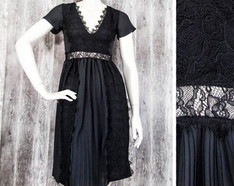 Moods of Norway Womens Black Pleated Lace Dress Short sleeve Knee Lenght size 34/UK8/US4