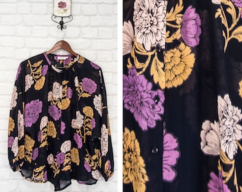 Masai Copenhagen Floral Print Viscose Top Blouse Shirt Long sleeve size L